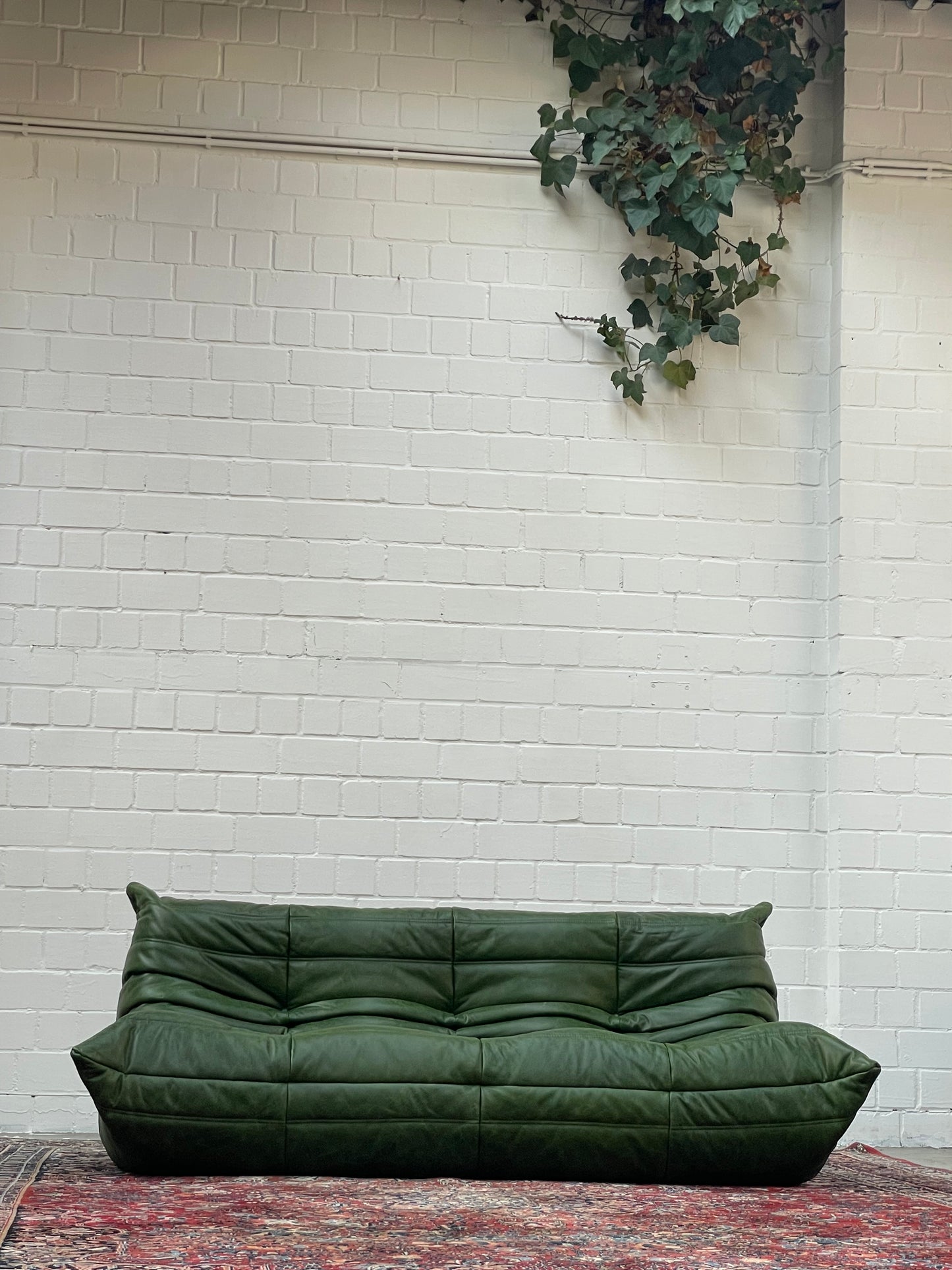 Vintage Grünes Leder Togo Sofa 3 Sitzer